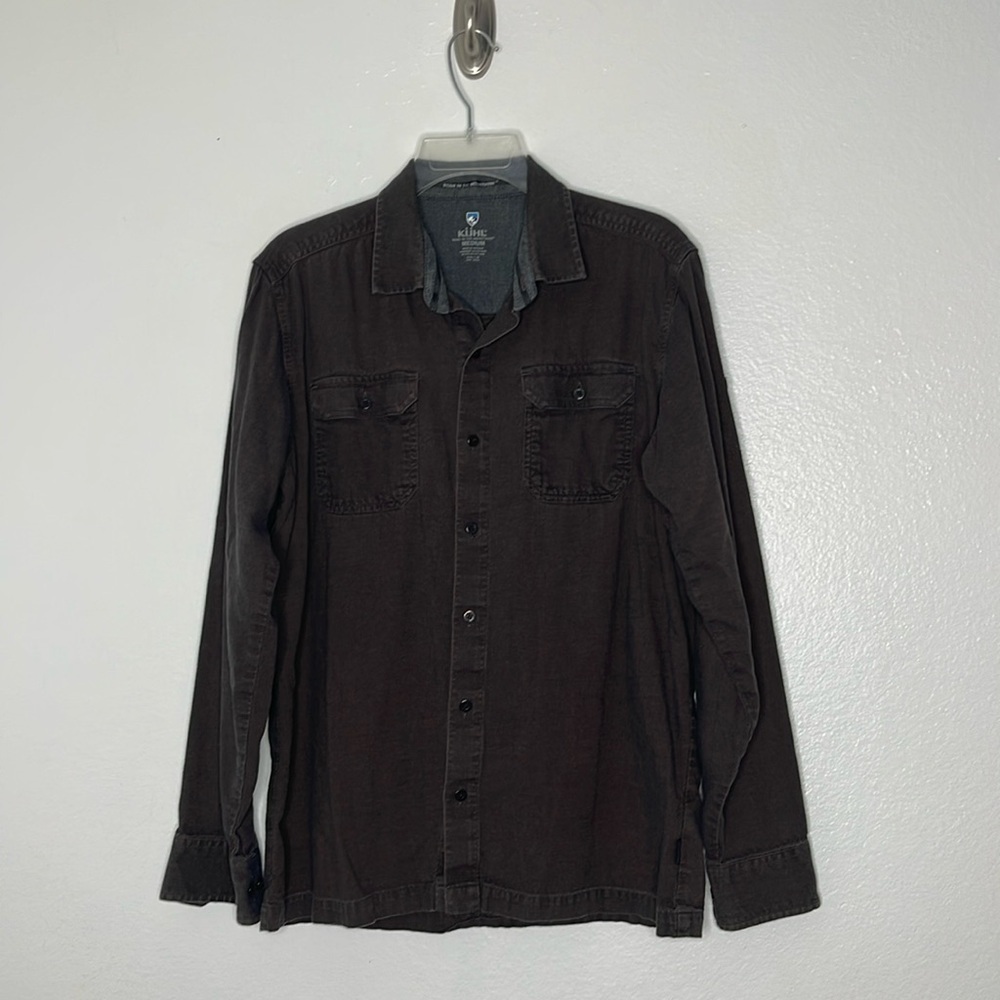 KUHL Men's Dillingr Flannel Long Sleeve Shirt 7186 Dark Brown Size Medium